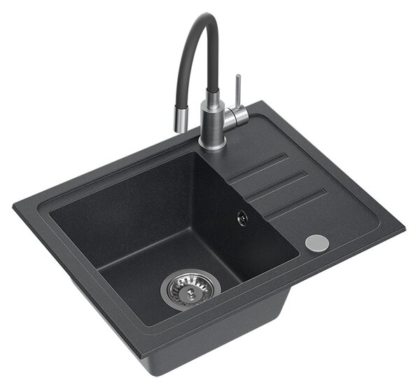 QUADRON BEN 116 fekete gránit mosogató fekete csaptelep rugalmas kifolyóval + szifon + kupak