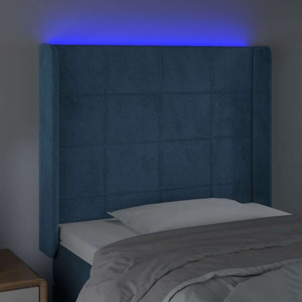 VidaXL sötétkék bársony LED-es fejtámla 83x16x118/128 cm