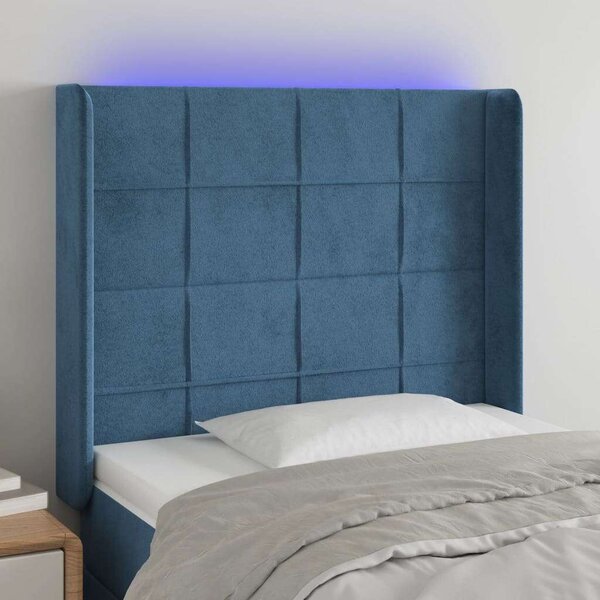 VidaXL sötétkék bársony LED-es fejtámla 83x16x118/128 cm