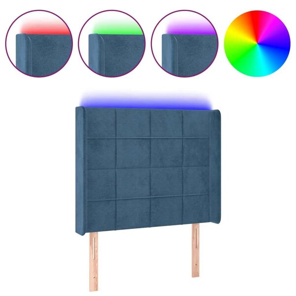 VidaXL sötétkék bársony LED-es fejtámla 83x16x118/128 cm
