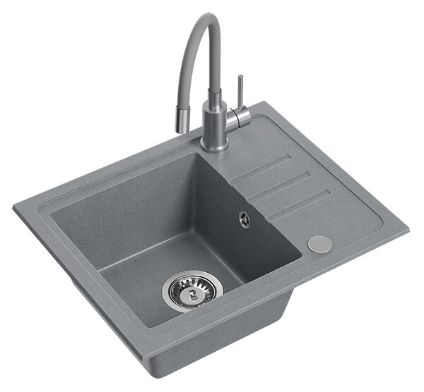 QUADRON BEN 116 szürke gránit mosogató szürke csaptelep rugalmas kifolyóval + szifon + kupak