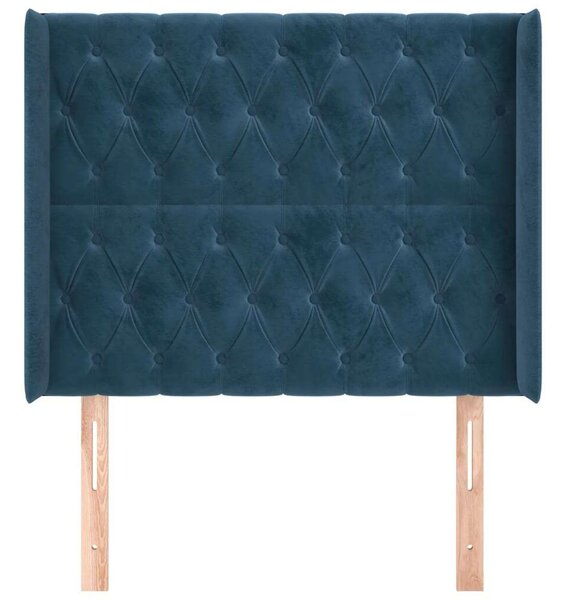 VidaXL sötétkék bársony fejtámla szárnyakkal 203x23x118/128 cm
