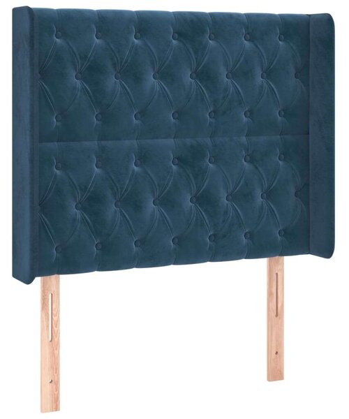 VidaXL sötétkék bársony fejtámla szárnyakkal 203x23x118/128 cm