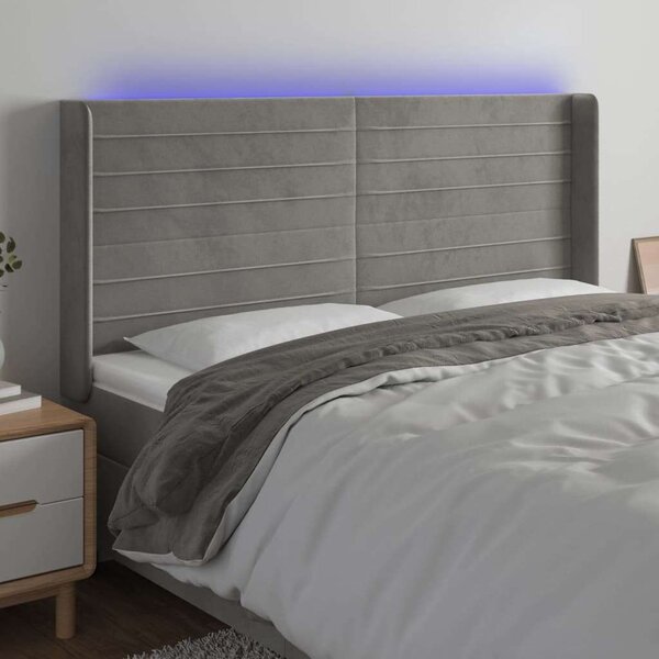 VidaXL világosszürke bársony LED-es fejtámla 203x16x118/128 cm