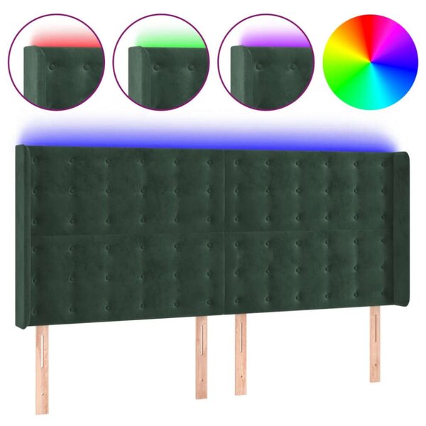 VidaXL sötétzöld bársony LED-es fejtámla 163x16x118/128 cm
