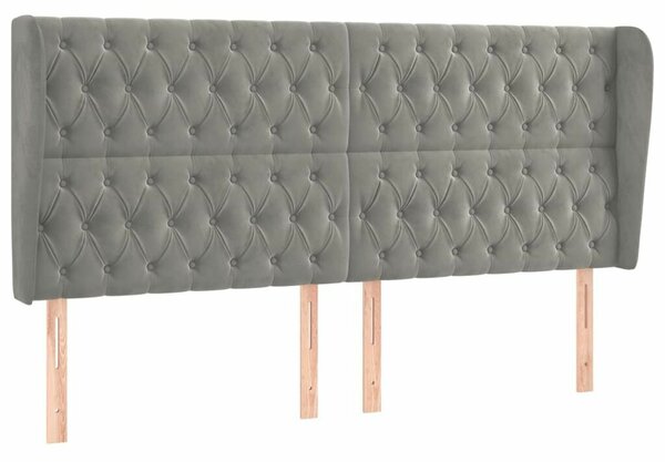 VidaXL Bársony Fejtámla Szárnyakkal - Világosszürke - 203x23x118/128cm