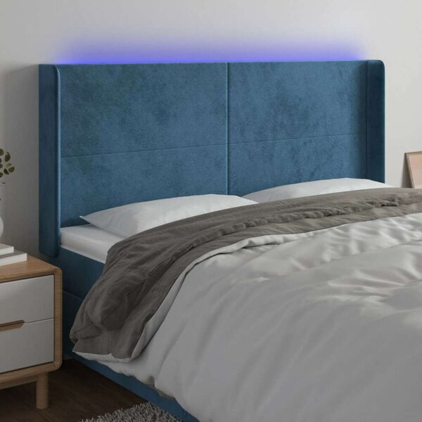 VidaXL sötétkék bársony LED-es fejtámla 163x16x118/128 cm