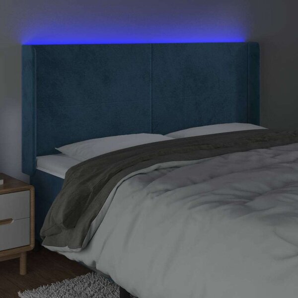 VidaXL sötétkék bársony LED-es fejtámla 163x16x118/128 cm