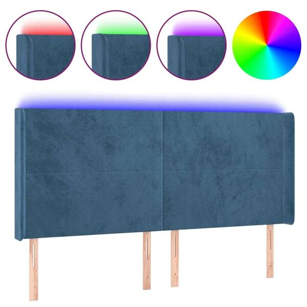 VidaXL sötétkék bársony LED-es fejtámla 163x16x118/128 cm