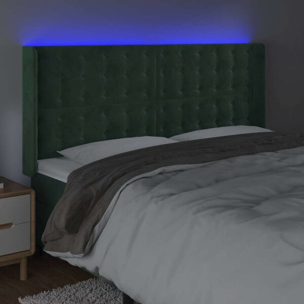 VidaXL sötétzöld bársony LED-es fejtámla 163x16x118/128 cm