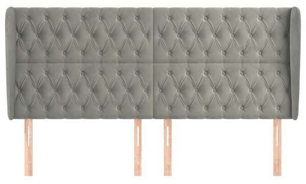 VidaXL Bársony Fejtámla Szárnyakkal - Világosszürke - 203x23x118/128cm