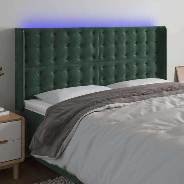 VidaXL sötétzöld bársony LED-es fejtámla 163x16x118/128 cm