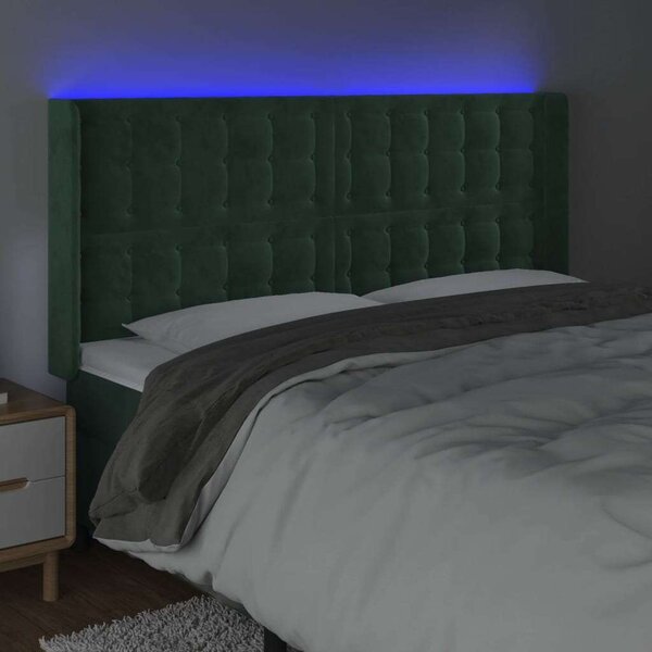 VidaXL sötétzöld bársony LED-es fejtámla 163x16x118/128 cm