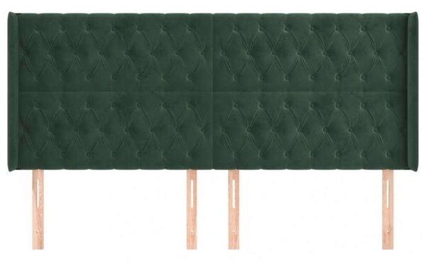 VidaXL Zöld Bársony Fejtámla Szárnyakkal - 183x16x118/128 cm