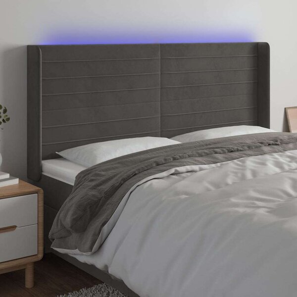 VidaXL sötétszürke bársony LED-es fejtámla 203x16x118/128 cm