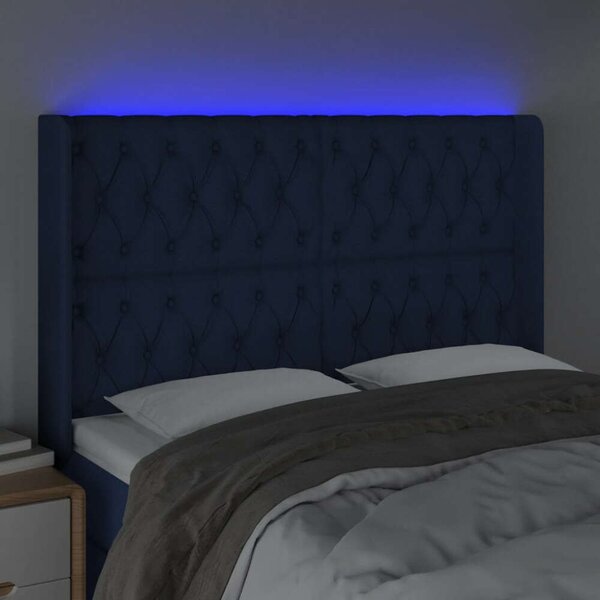 VidaXL kék szövet LED-es fejtámla 147x16x118/128 cm