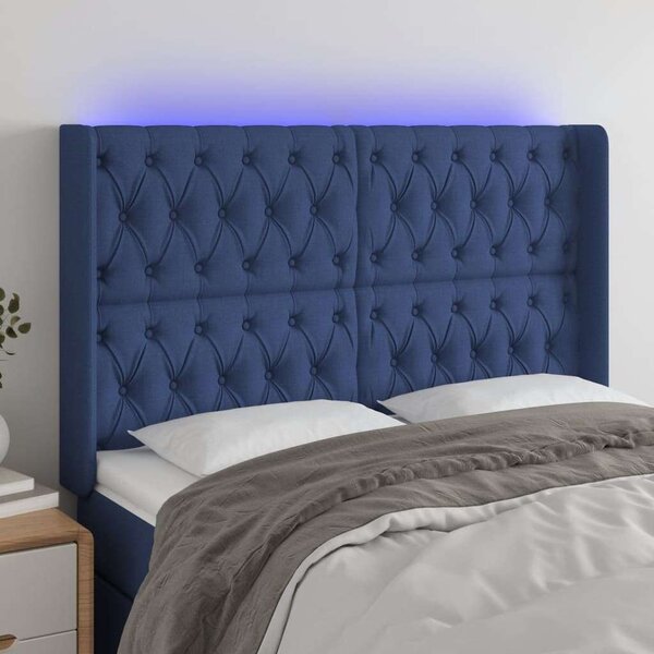 VidaXL kék szövet LED-es fejtámla 147x16x118/128 cm