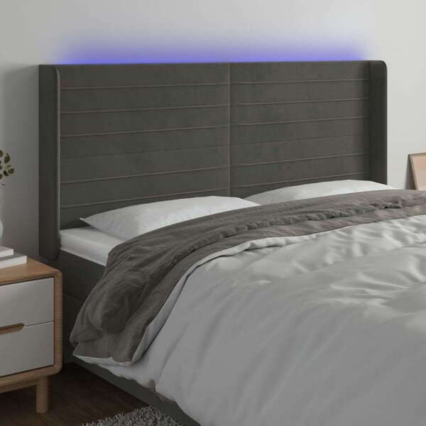 VidaXL sötétszürke bársony LED-es fejtámla 203x16x118/128 cm