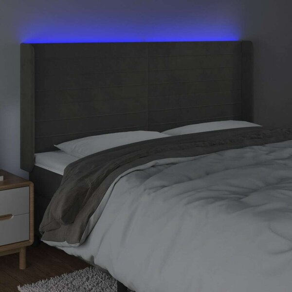 VidaXL sötétszürke bársony LED-es fejtámla 203x16x118/128 cm