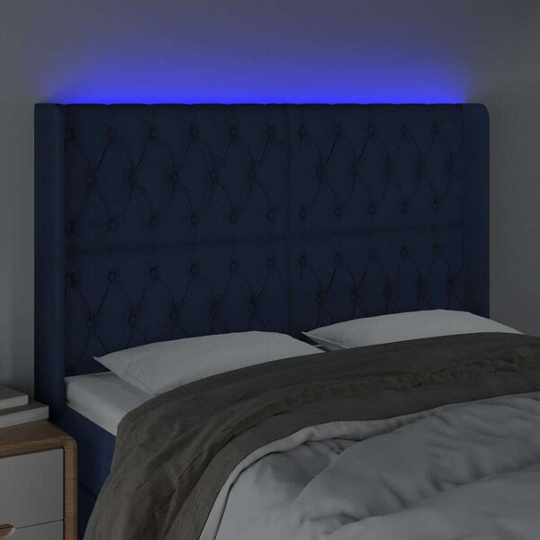 VidaXL kék szövet LED-es fejtámla 147x16x118/128 cm
