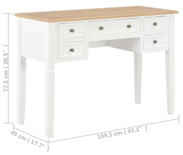 VidaXL Fehér Íróasztal 5 Fiókkal - 110cm