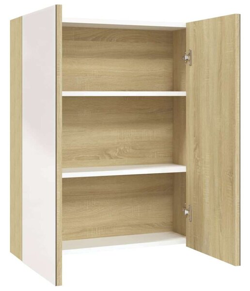 VidaXL fehér és tölgy MDF tükrös fürdőszobaszekrény 60 x 15 x 75 cm