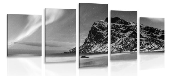 5 részes kép kép aurora borealis Norvégiában fekete fehérben