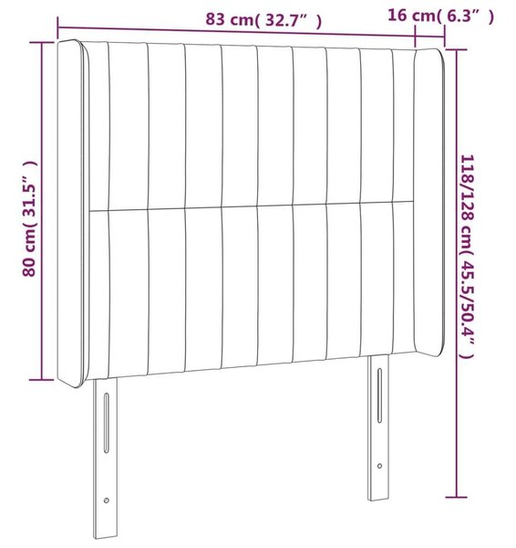 VidaXL Bársony Fejtámla Szárnyakkal - Sötétkék - 83x16x118/128cm