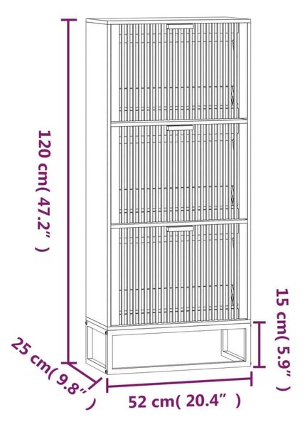 VidaXL Cipősszekrény Fa - 3 Rekeszes - Fekete - 120cm