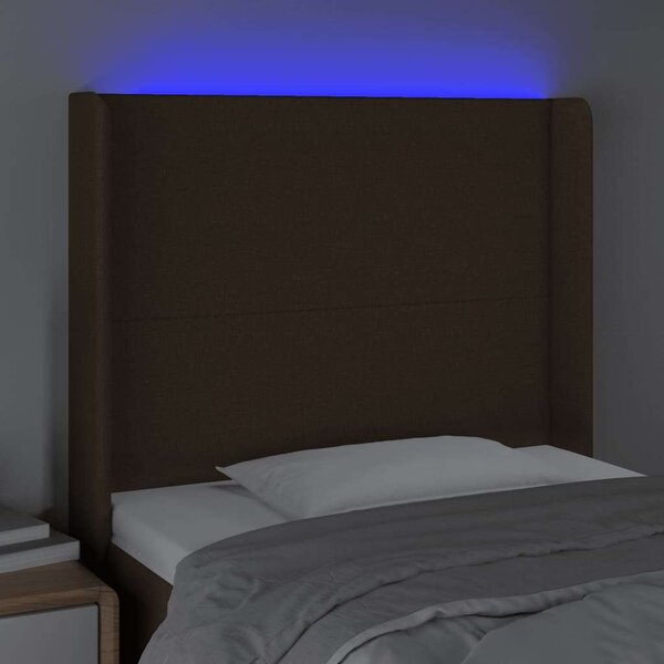 VidaXL LED Ágyfejtámla - Sötétbarna Szövet - 93x16x118/128cm
