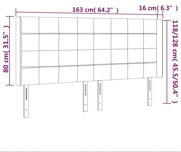 VidaXL Fekete Szövet Fejtámla Szárnyakkal - 163x16x118/128cm