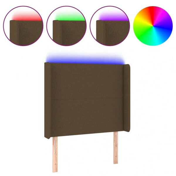 VidaXL LED Ágyfejtámla - Sötétbarna Szövet - 93x16x118/128cm