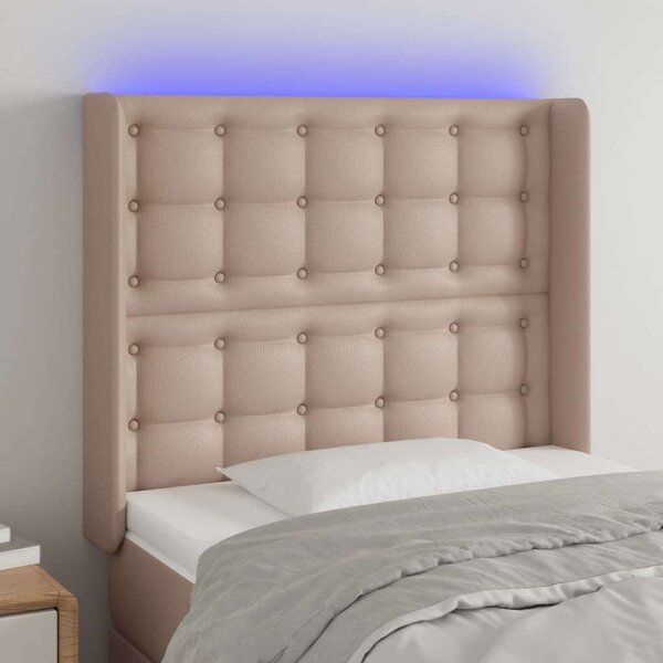 VidaXL cappuccino műbőr LED-es fejtámla 83x16x118/128 cm