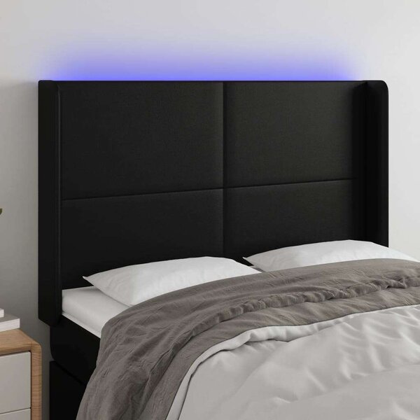 VidaXL fekete műbőr LED-es fejtámla 147x16x118/128 cm