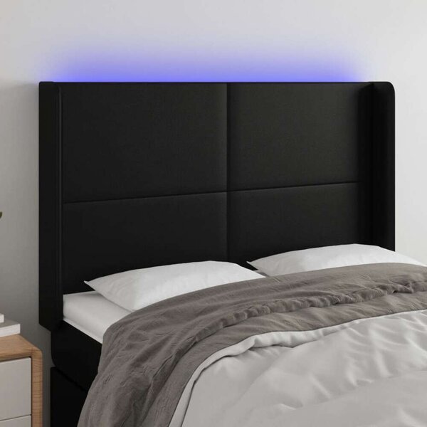 VidaXL fekete műbőr LED-es fejtámla 147x16x118/128 cm