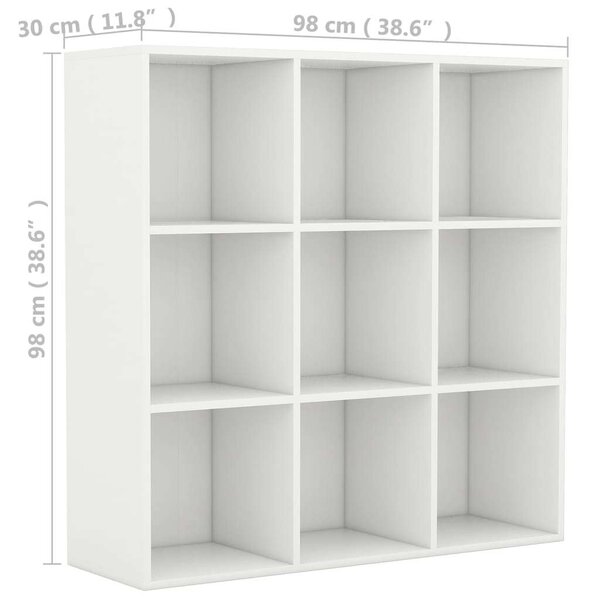 VidaXL Könyvespolc - Fehér - 9 Rekeszes - 98x30x98cm
