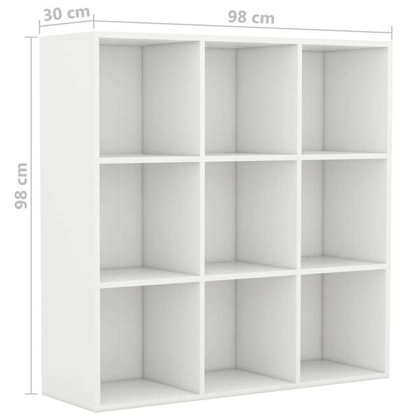 VidaXL Könyvespolc - Fehér - 9 Rekeszes - 98x30x98cm