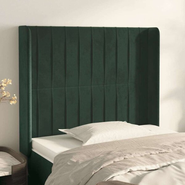 VidaXL sötétzöld bársony fejtámla szárnyakkal 93x16x118/128 cm