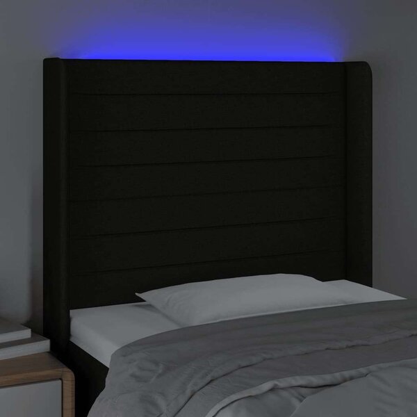 VidaXL Fekete Szövet LED Fejtámla - 93x16x118/128cm