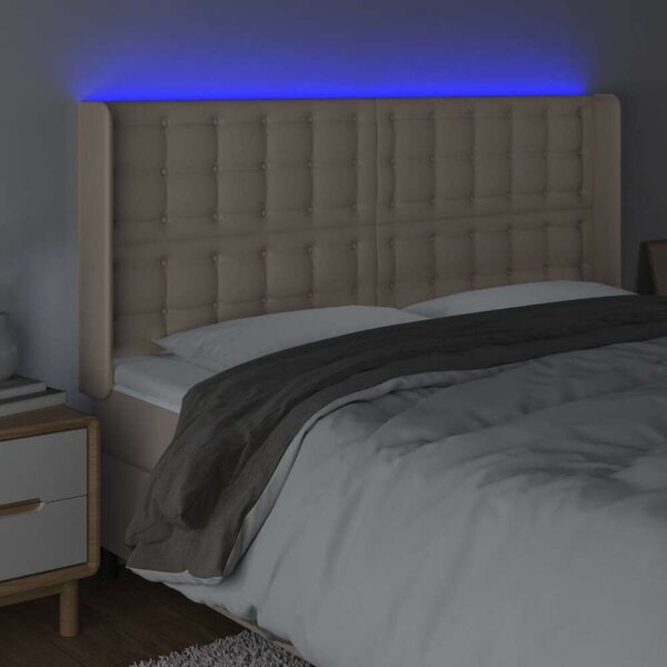 VidaXL cappuccino műbőr LED-es fejtámla 183x16x118/128 cm