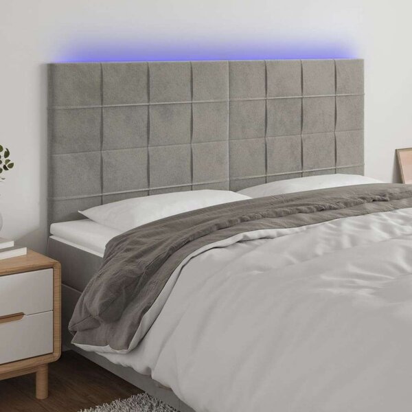 VidaXL világosszürke bársony LED-es fejtámla 160x5x118/128 cm