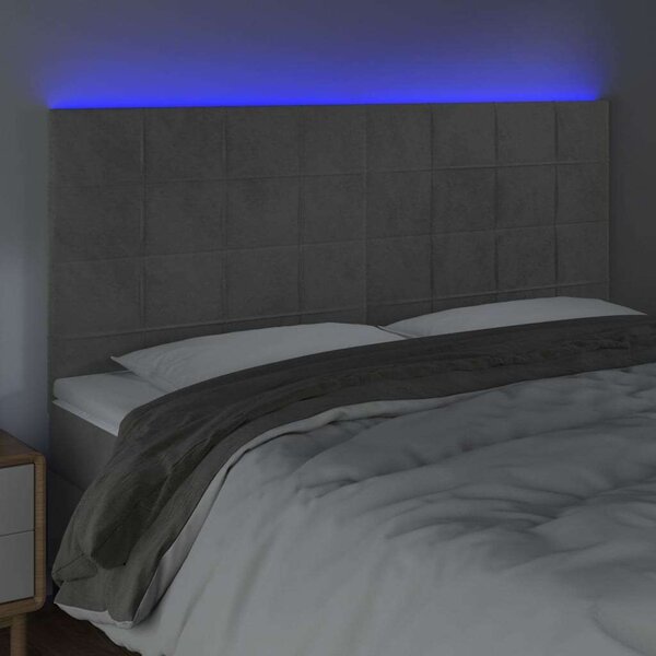 VidaXL világosszürke bársony LED-es fejtámla 160x5x118/128 cm
