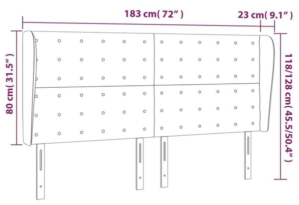 VidaXL Bársony Fejtámla Szárnyakkal - Sötétkék - 183x23x118/128 cm