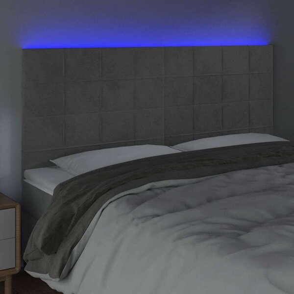 VidaXL világosszürke bársony LED-es fejtámla 160x5x118/128 cm