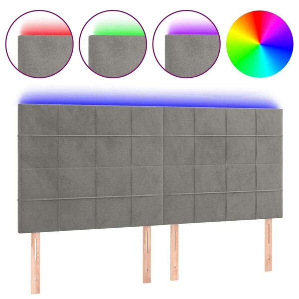 VidaXL világosszürke bársony LED-es fejtámla 160x5x118/128 cm