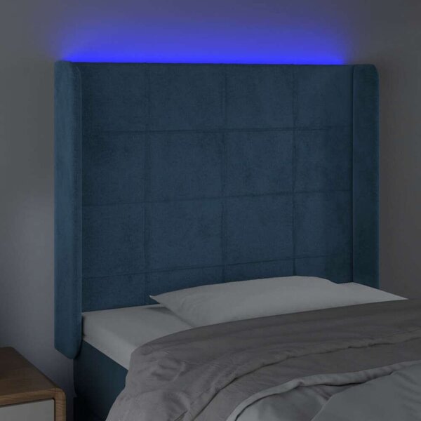 VidaXL sötétkék bársony LED-es fejtámla 93x16x118/128 cm