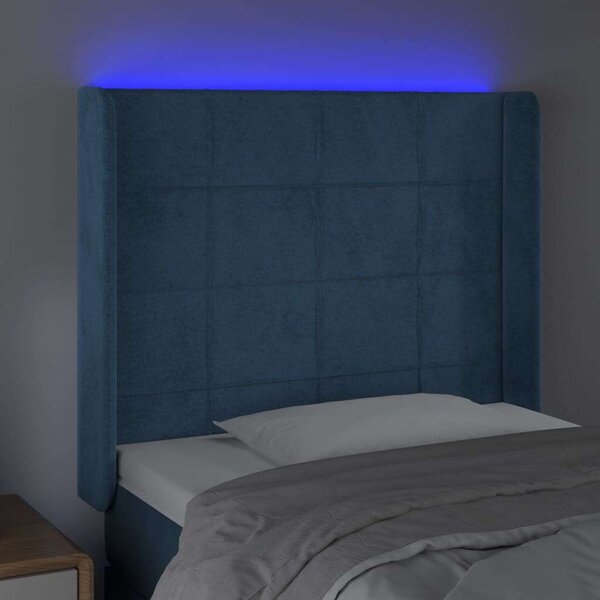 VidaXL sötétkék bársony LED-es fejtámla 93x16x118/128 cm