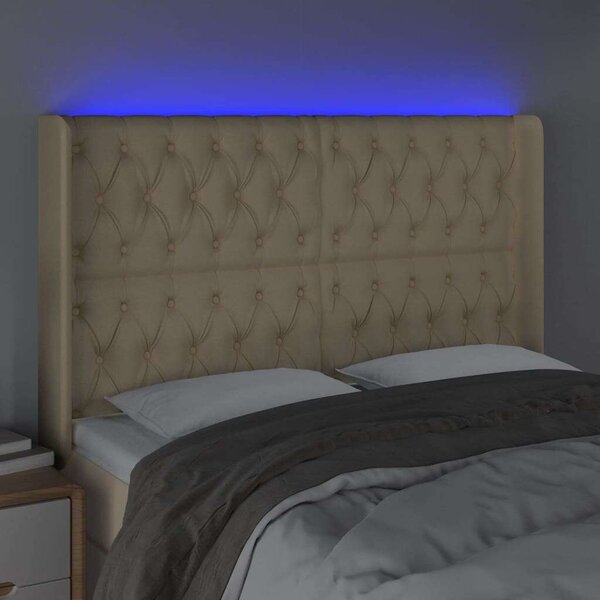 VidaXL krémszínű szövet LED-es fejtámla 147x16x118/128 cm