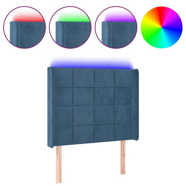 VidaXL sötétkék bársony LED-es fejtámla 93x16x118/128 cm