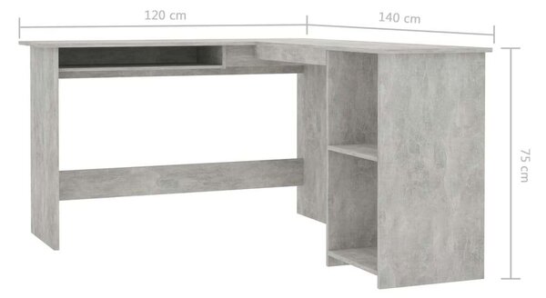 VidaXL L-alakú Sarok Íróasztal - Betonszürke - 120x140x75 cm